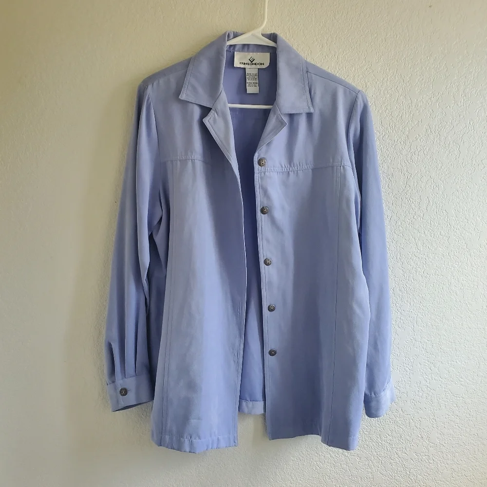 Erin London Shacket‎ Medium Lilac Faux Suede Button Down Layering Office Church